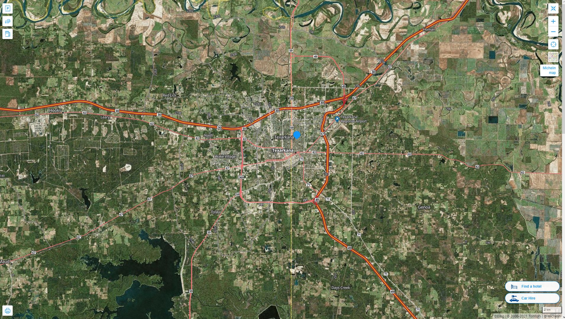 Texarkana Arkansas Highway and Road Map with Satellite View